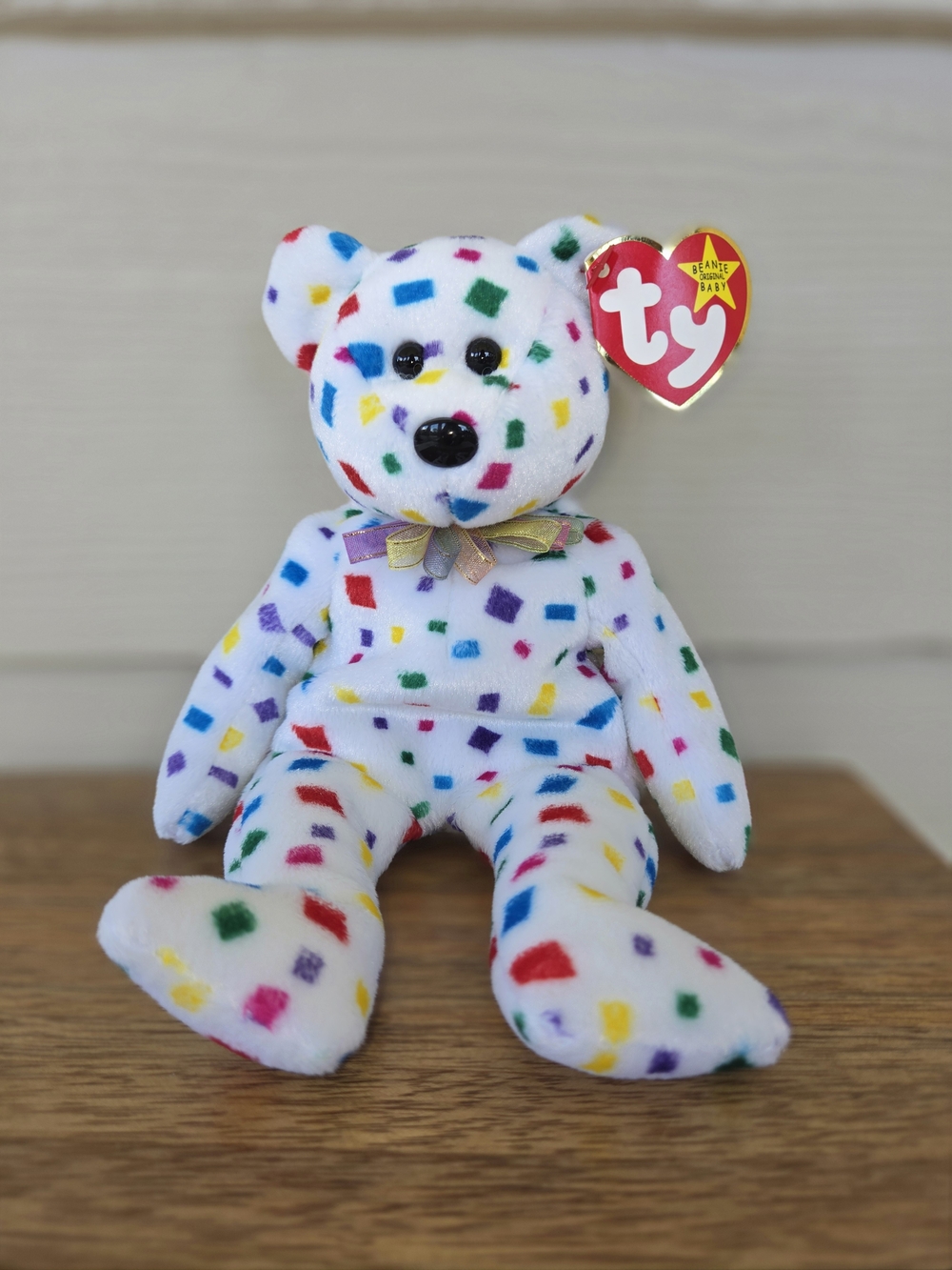 Ty Beanie Baby Bear Named “TY 2K”-White with Colorful Confetti, NWT Bundle 3/$15